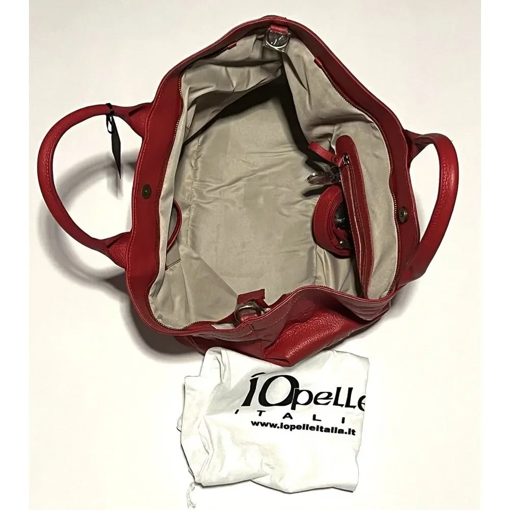 IO PELLE Italia Skull Embossed RED Leather Tote Bag XL Weekender Crossbody Strap